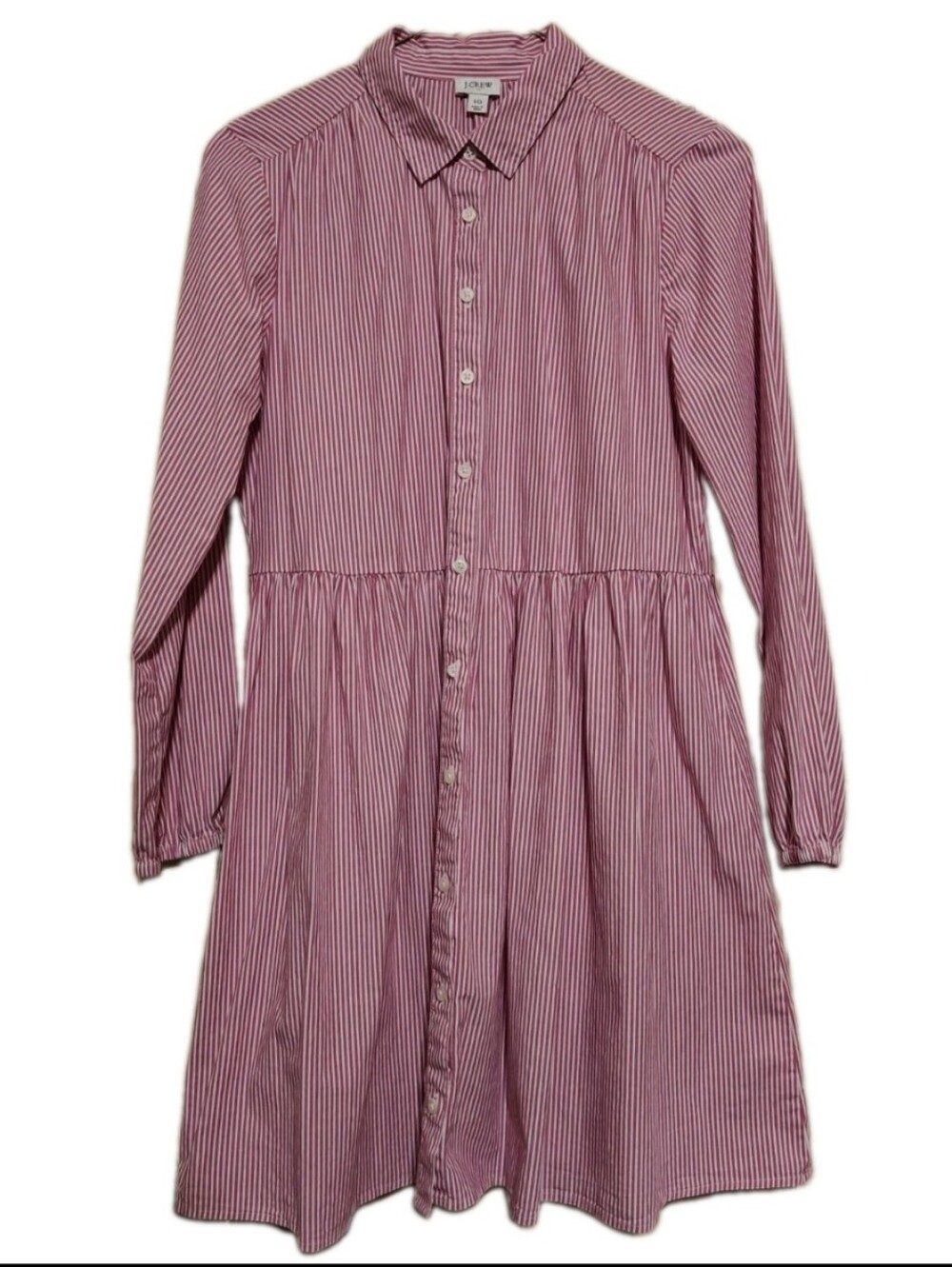 J.Crew Pink & White Striped Long Sleeve Button-Down Mini Shirt Dress Sz 10